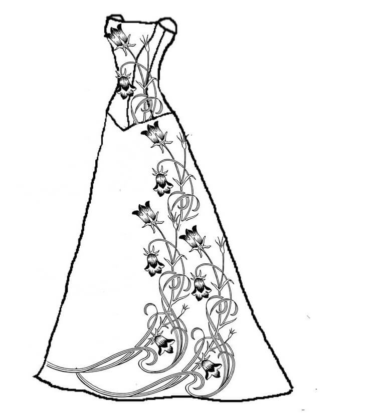 Desenho de um Maravilhoso Vestido para Festa para Pintar