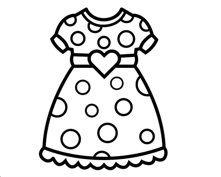 Desenho para Colorir de Vestido de Bolinha com Cinto de Coração