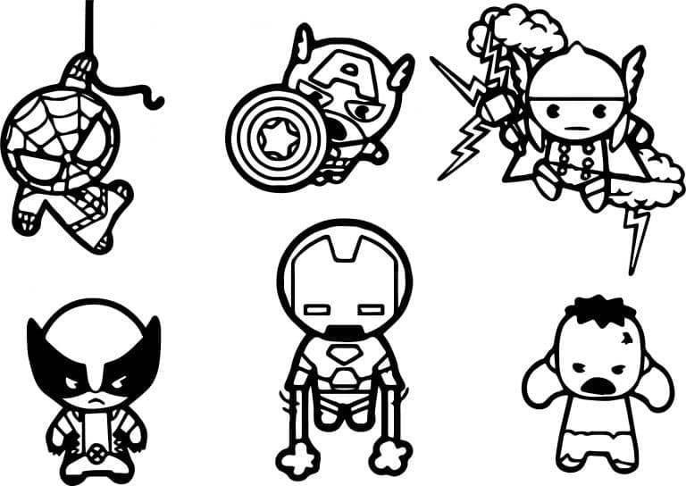 Desenho de Chibi Vingadores para Colorir