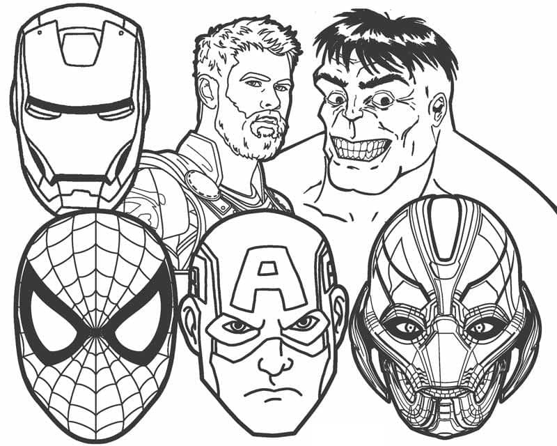 Desenho de Rostos dos Vingadores para Colorir