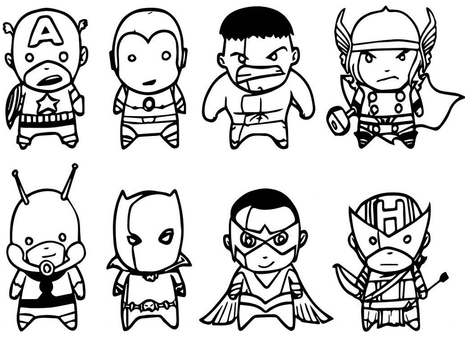 Desenho de Vingadores Heróis Miniatura para Colorir com Giz de Cera