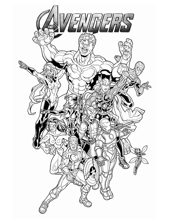 Desenho Pdf dos Heróis do Filme Vingadores para Colorir