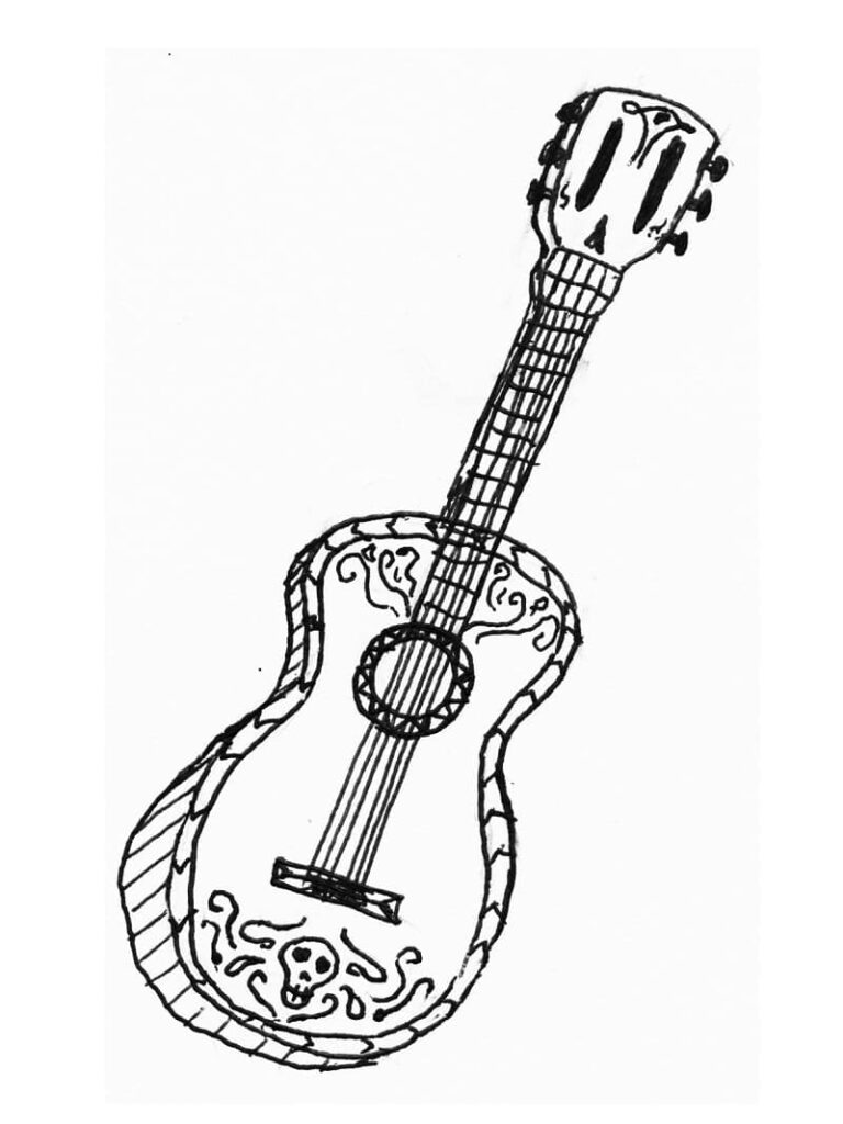 Desenho de uma Guitarra Muito Bonita para Colorir