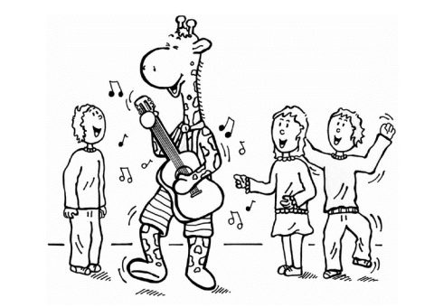 Desenho de Girafa Tocando violão para Pintar Pdf