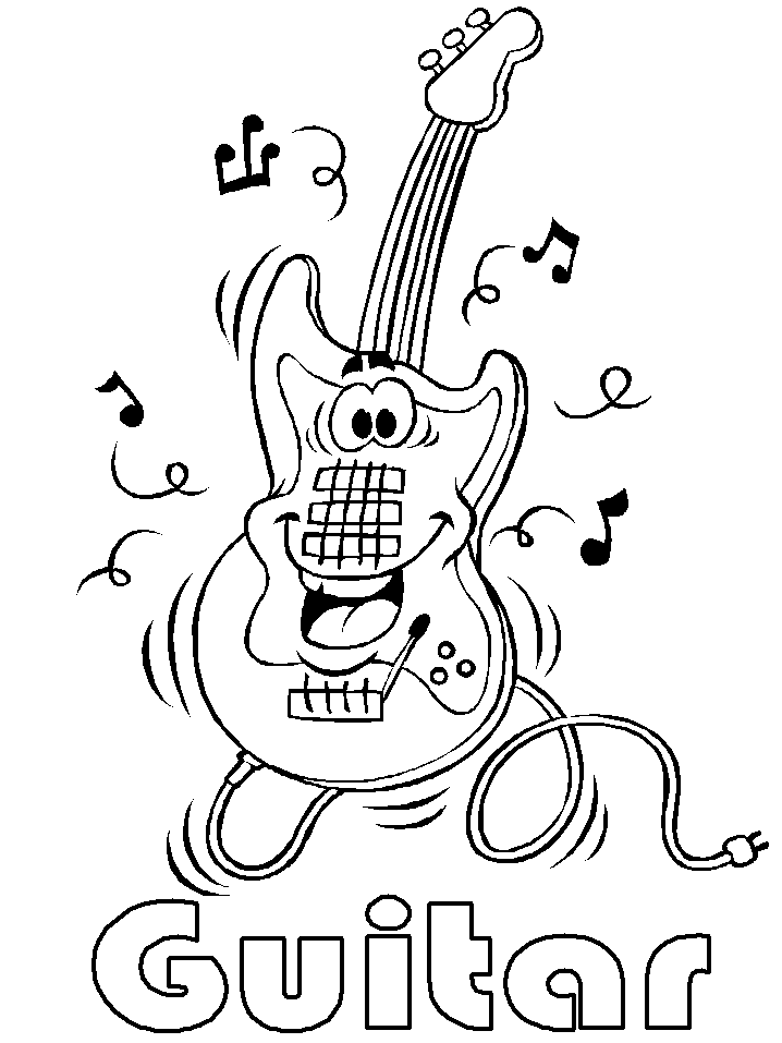 Desenho de Guitarra de Desenho Animado para Colorir