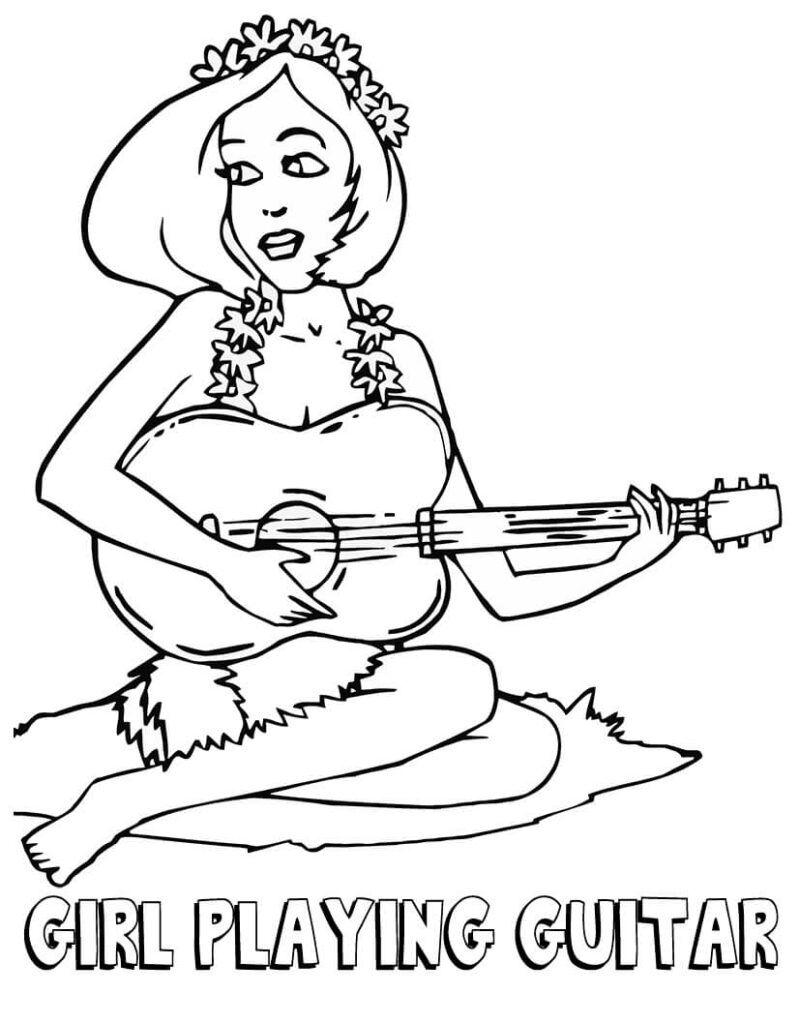 Desenho de Menina Tocando Violão para Colorir