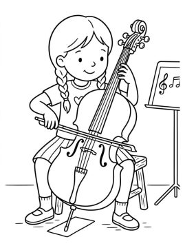 Desenho Pdf de Uma Menina Toca Violoncelo para Colorir