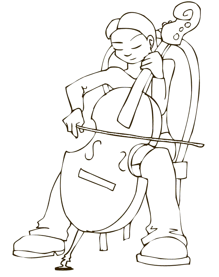 Desenho de Menina Tocando Violoncelo Imprimir e Colorir