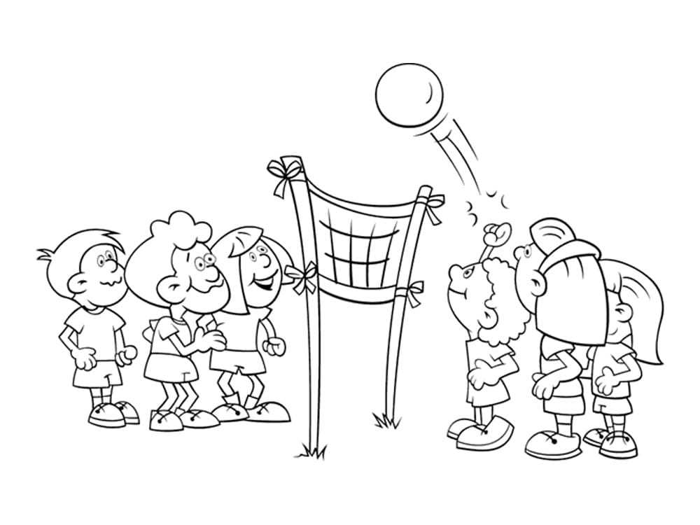Desenho de Crianças Jogando Vôlei para Colorir