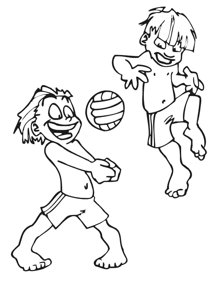 Desenho de Dois Amigos Jogando Vôlei para Colorir Imprimivel