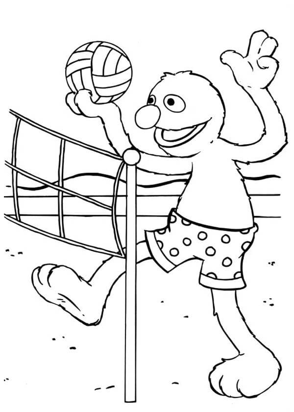 Desenho de Elmo Jogando Vôlei para Colorir