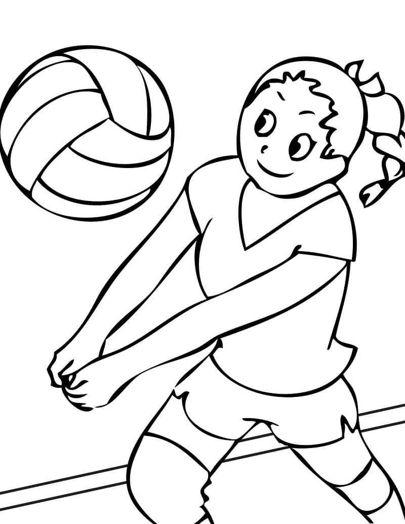 Desenho de Garota Jogando Vôlei para Colorir