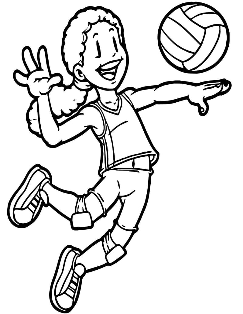 Desenho de Menina Jogando Vôlei para Colorir