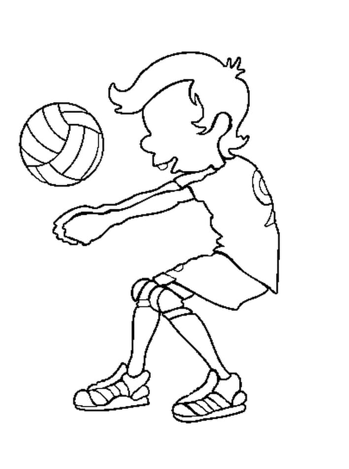 Desenho de Menino Jogando Vôlei para Colorir