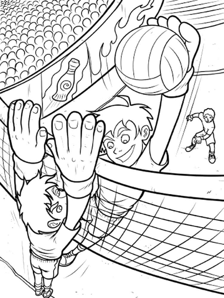 Desenho de Meninos Jogando Vôlei para Colorir