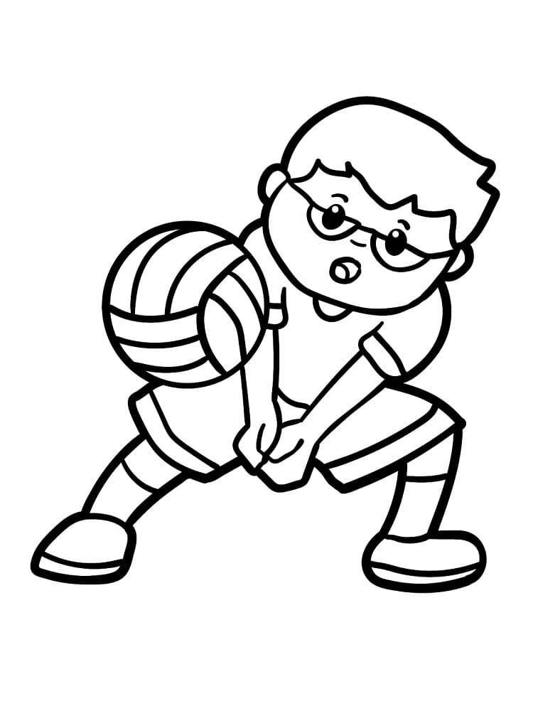 Desenho de um Menino Jogando Vôlei para Colorir