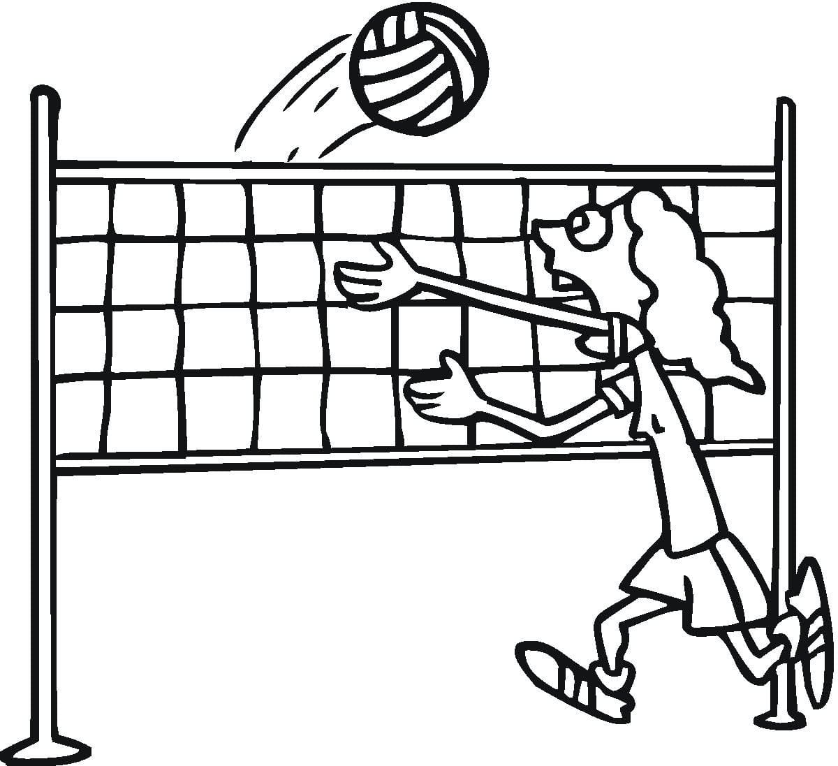 Desenho de uma Menina Jogando Vôlei para Colorir
