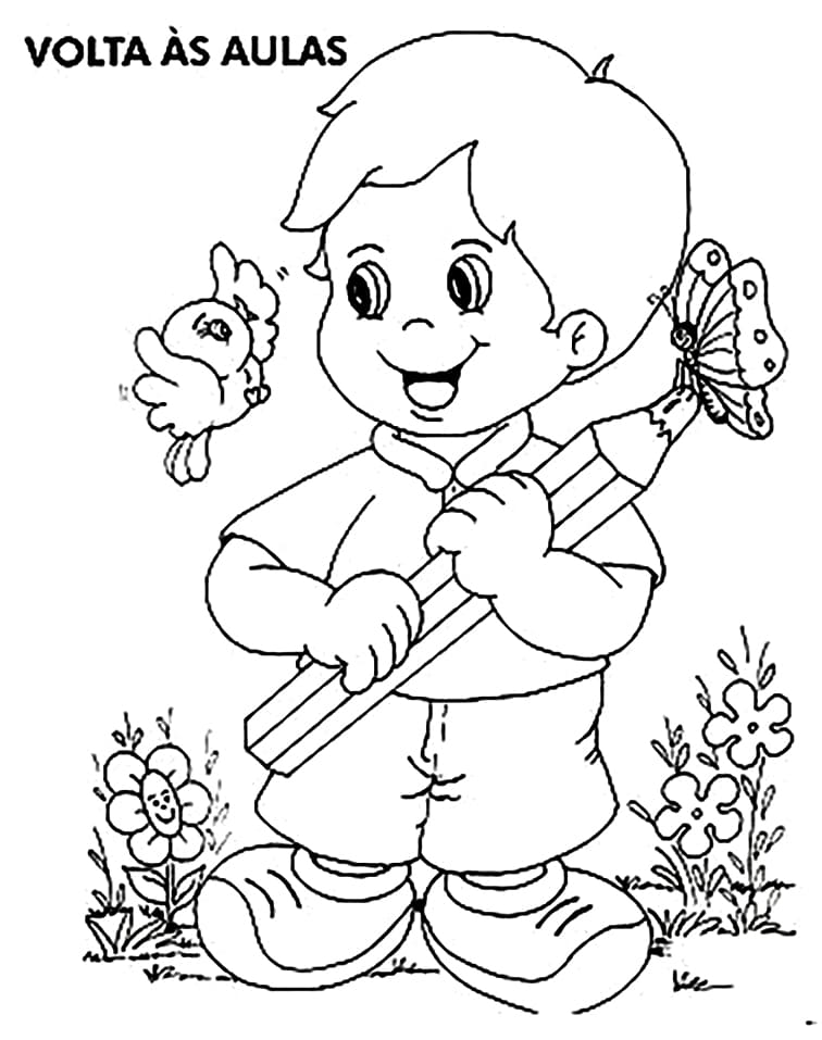 Desenho de Voltá as Aulas Ilustração para Colorir com Tinta Guache