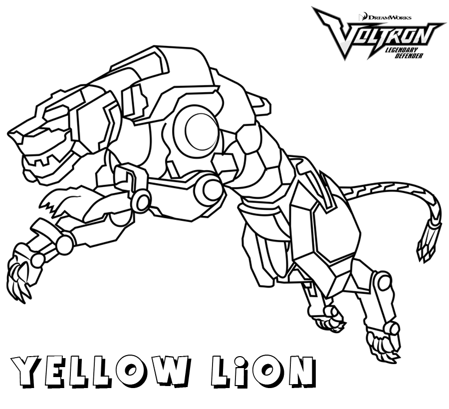 Desenho de Leão Amarelo Voltron Defensor Lendário para Colorir