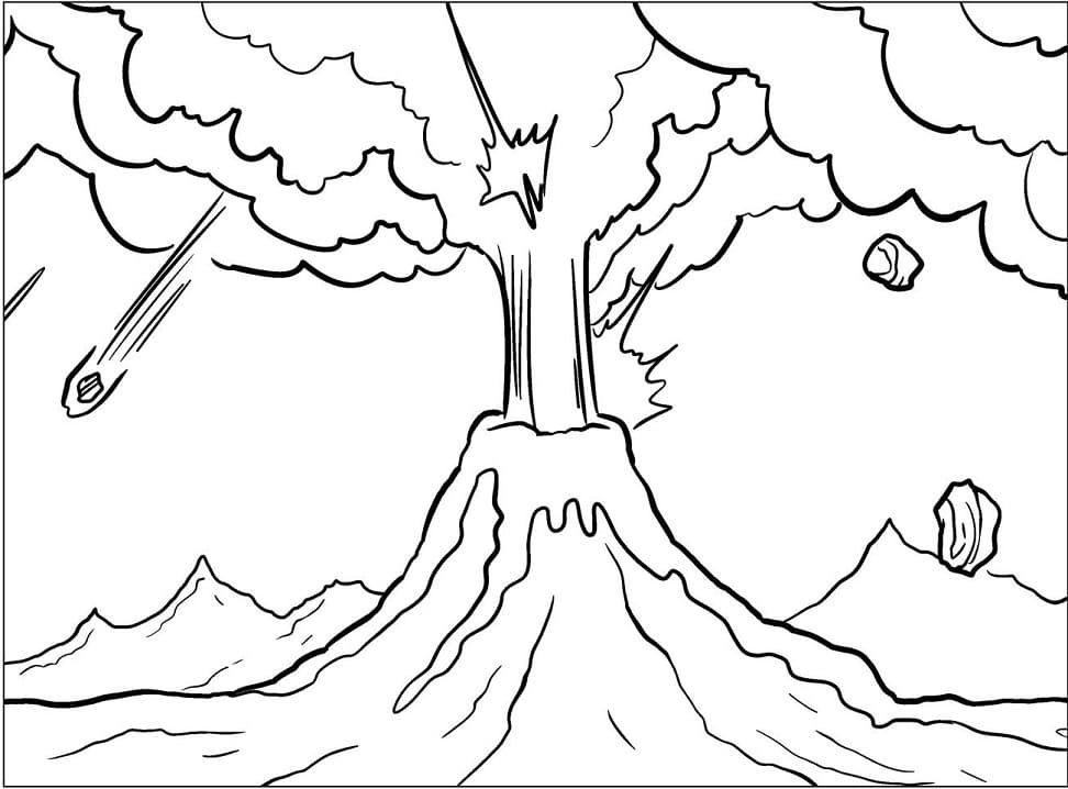 Desenho de Vulcão em Erupção para Colorir Download