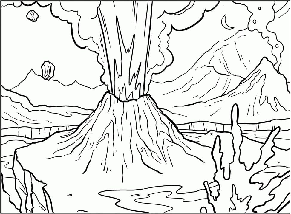 Desenho de Vulcão Imprimivel para Colorir