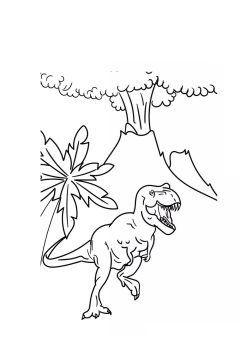 Desenho vulcão com Dinossauro para Colorir