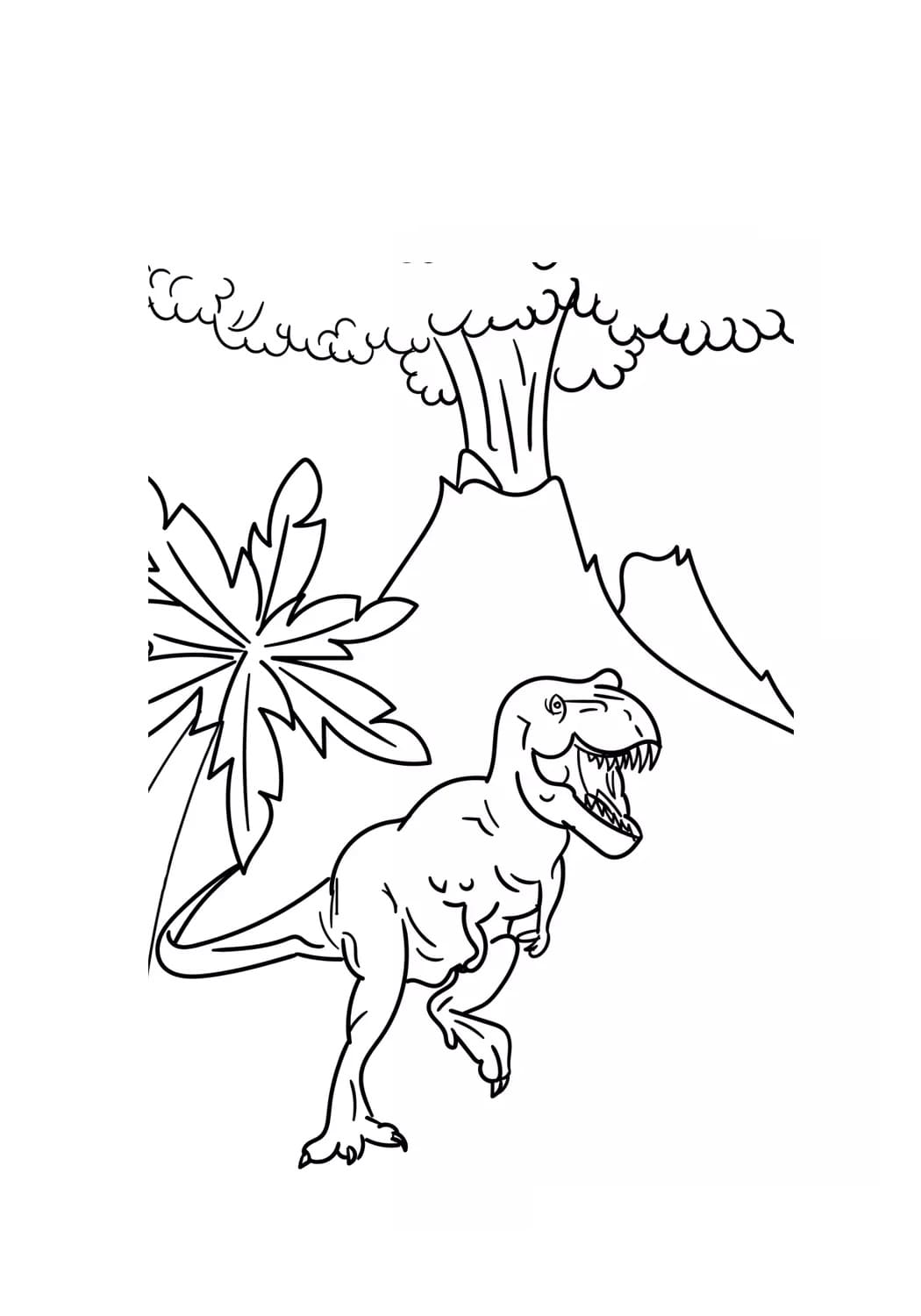 Desenho Vulcão com Dinossauro para Colorir