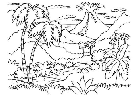 Desenho vulcão da Floresta para Colorir
