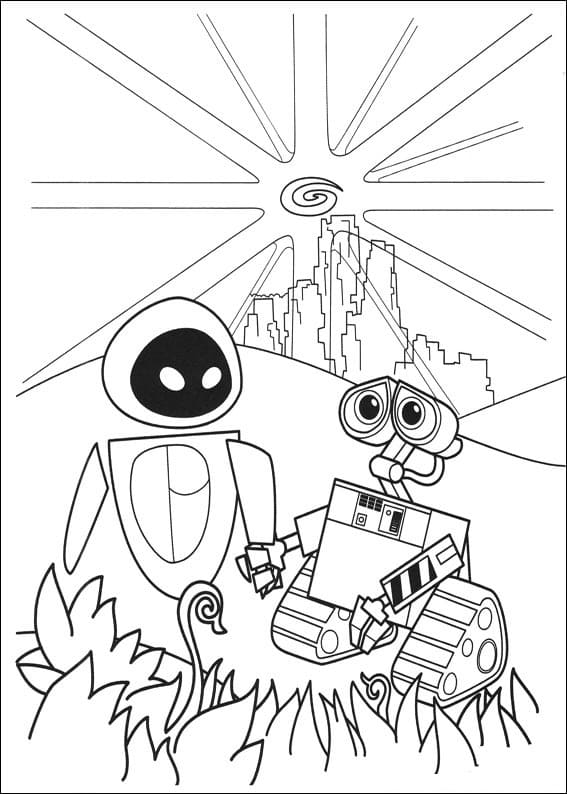 Desenho Eva e Wall e para Colorir