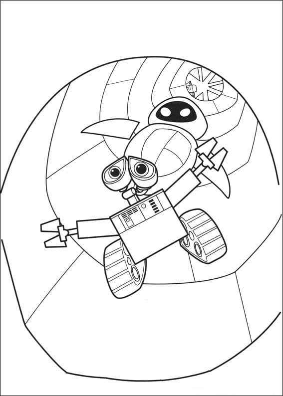 Desenho Wall e com Eva para Colorir