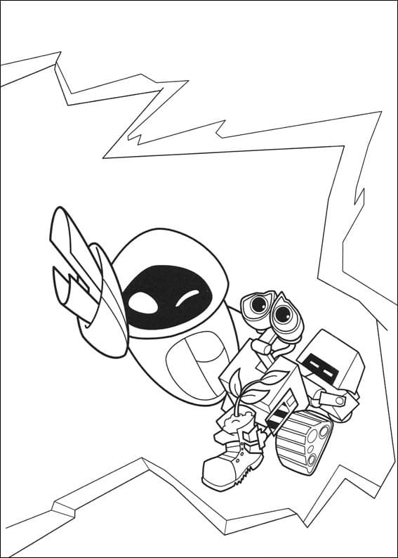 Desenho Wall e e Eva para Colorir