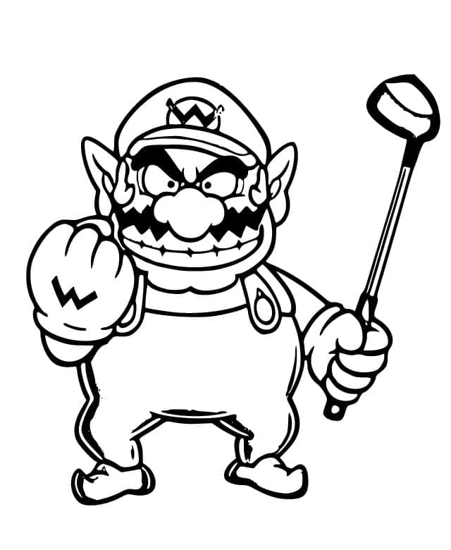Desenho de Wario Jogá Golfe para Colorir