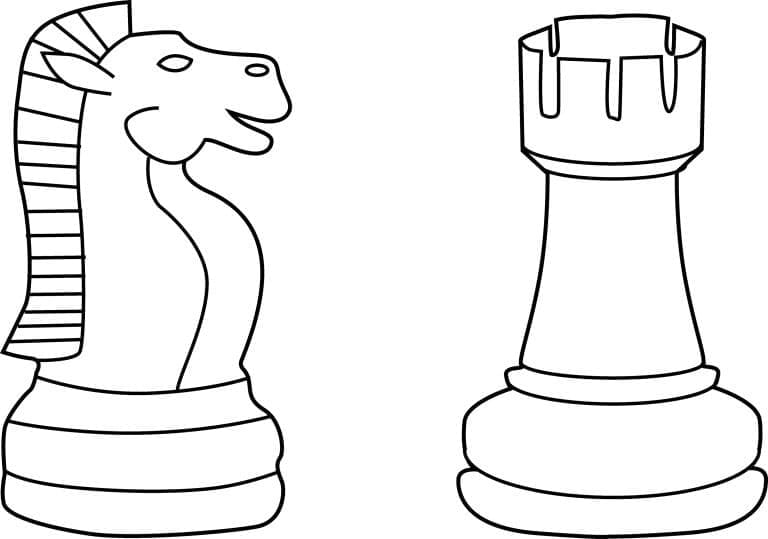 Desenho de Cavalo e Torre no Xadrez para Colorir