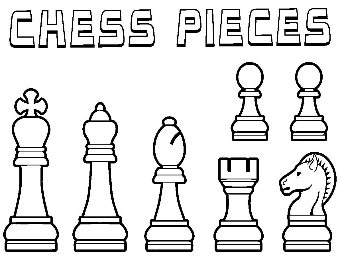 Desenho de Todas as Peças de Xadrez para Colorir