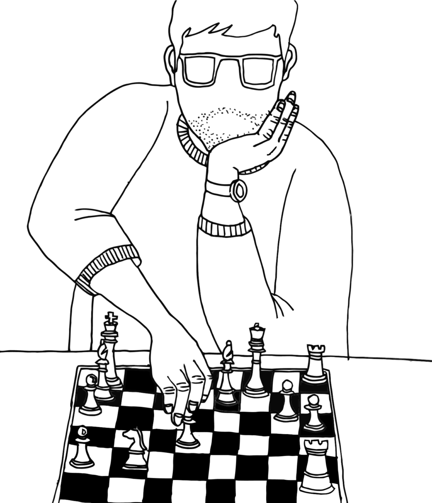 Desenho de Homem Fazendo Jogada de Xadrez para Imprimir