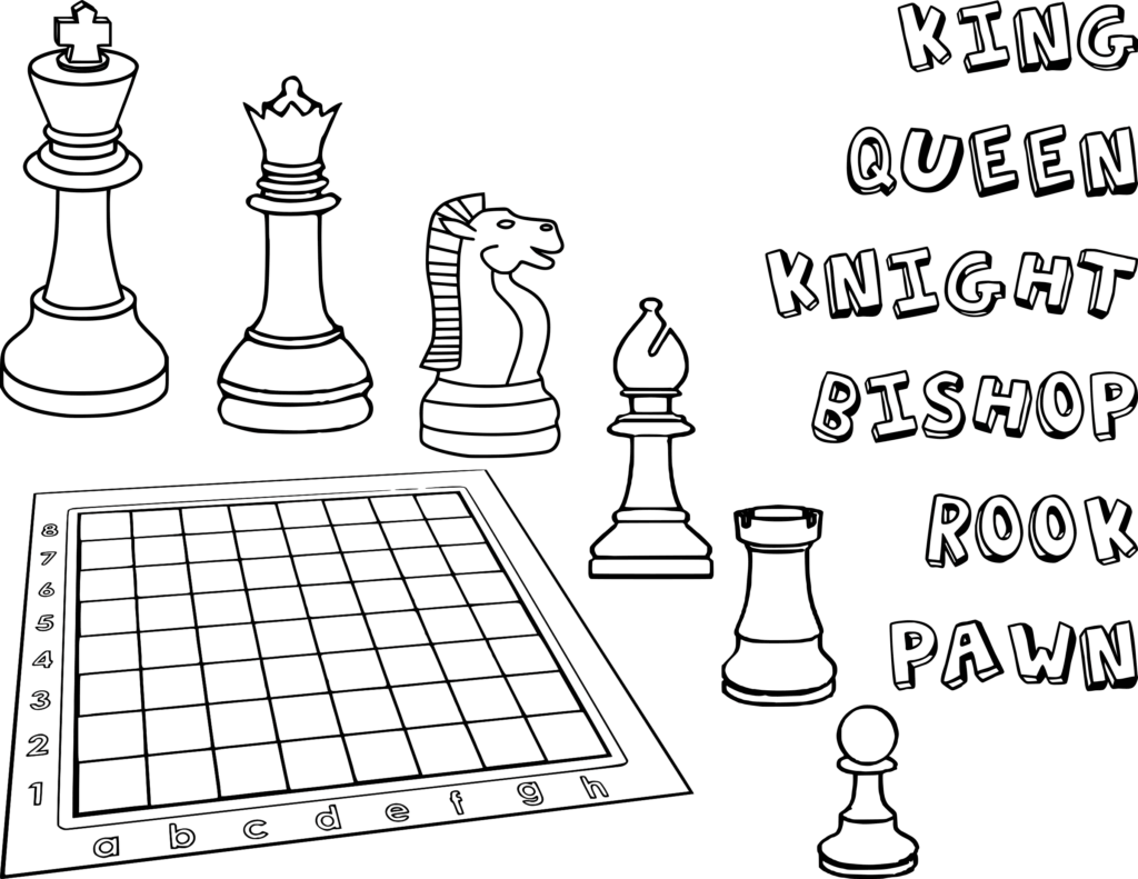 Desenho de Peças de Jogo de Xadrez para Colorir