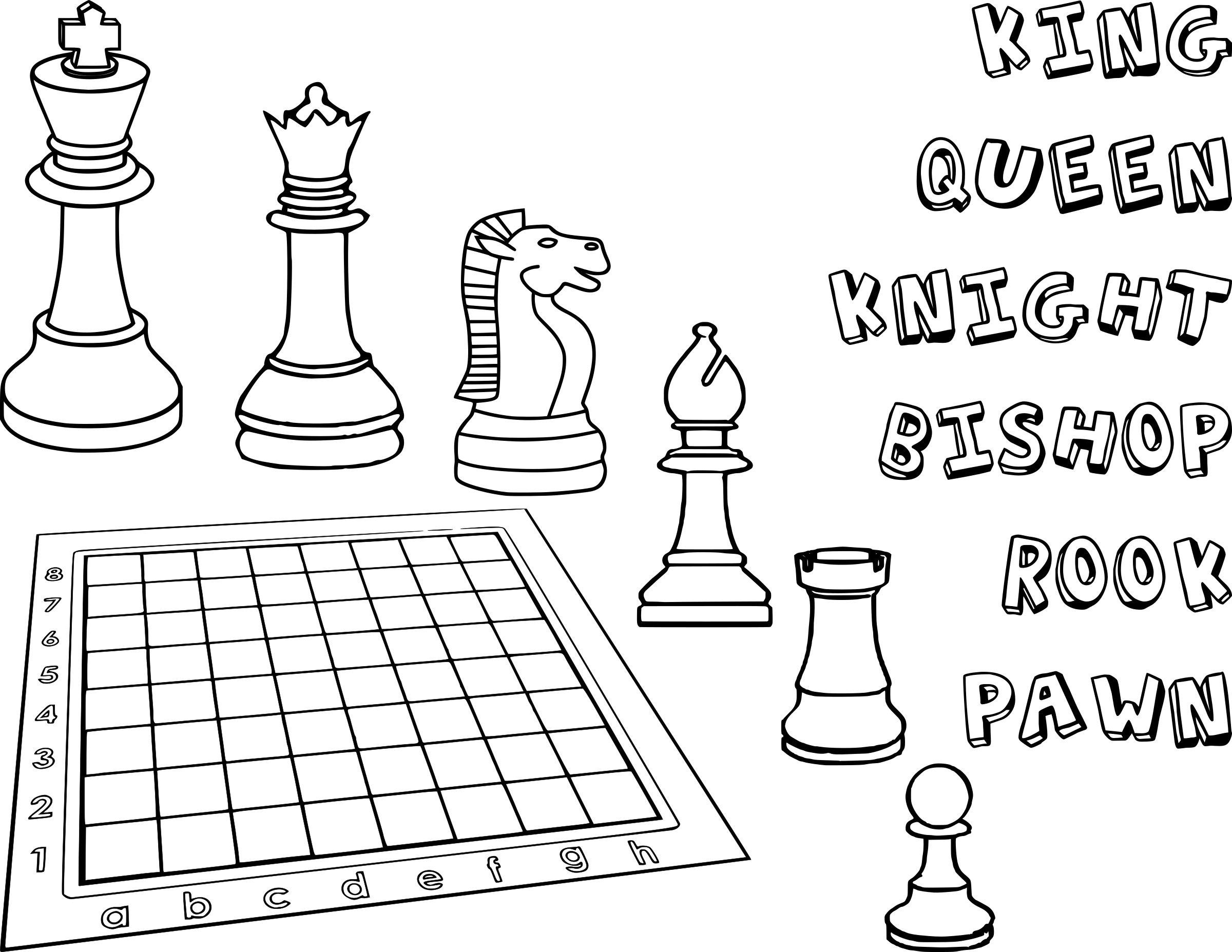 Desenho de Peças de Jogo de Xadrez para Colorir