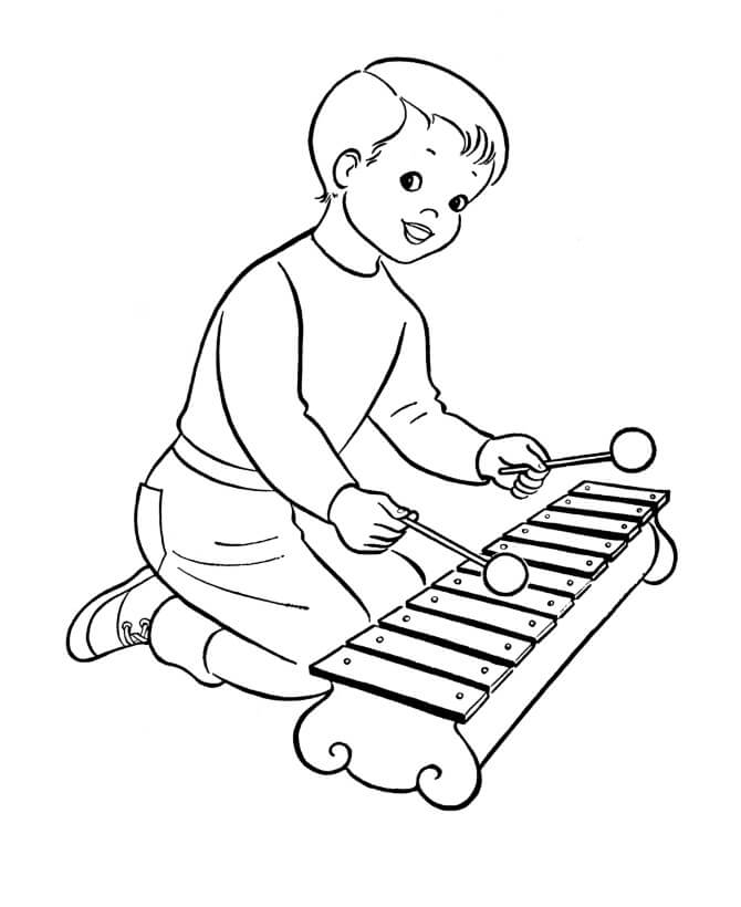 Desenho de Menino Tocando Xilofone Simples para Colorir Download