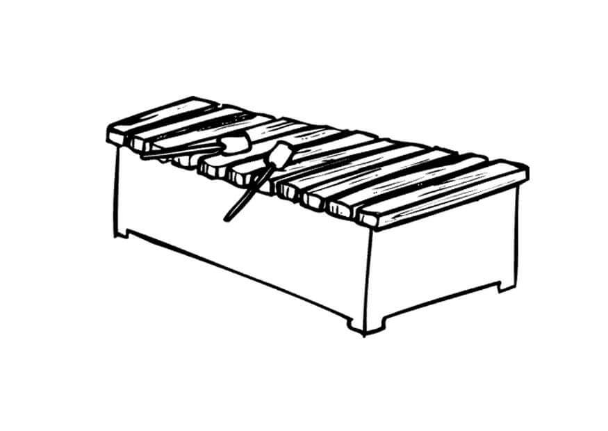 Desenho de Xilofone Instrumento para Colorir com Giz de Cera