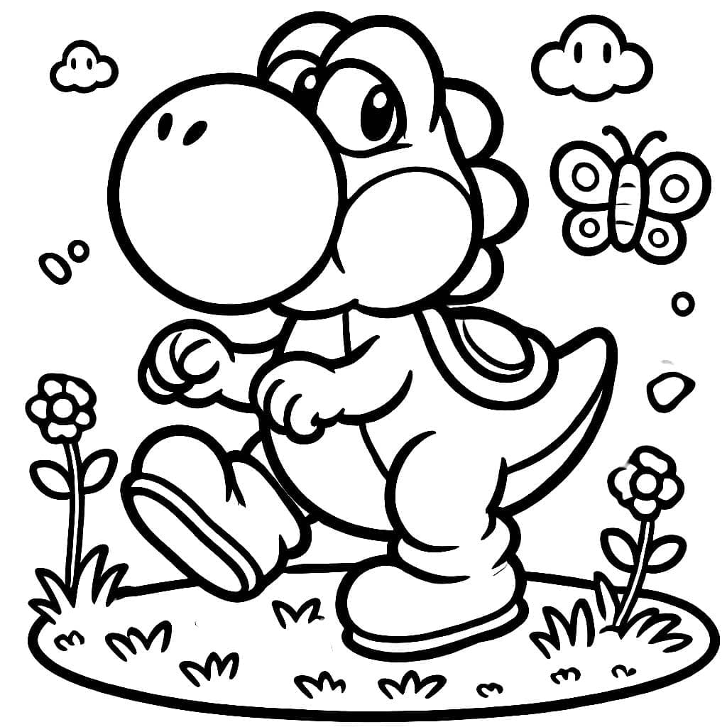 Desenho de Yoshi e a Borboleta para Colorir