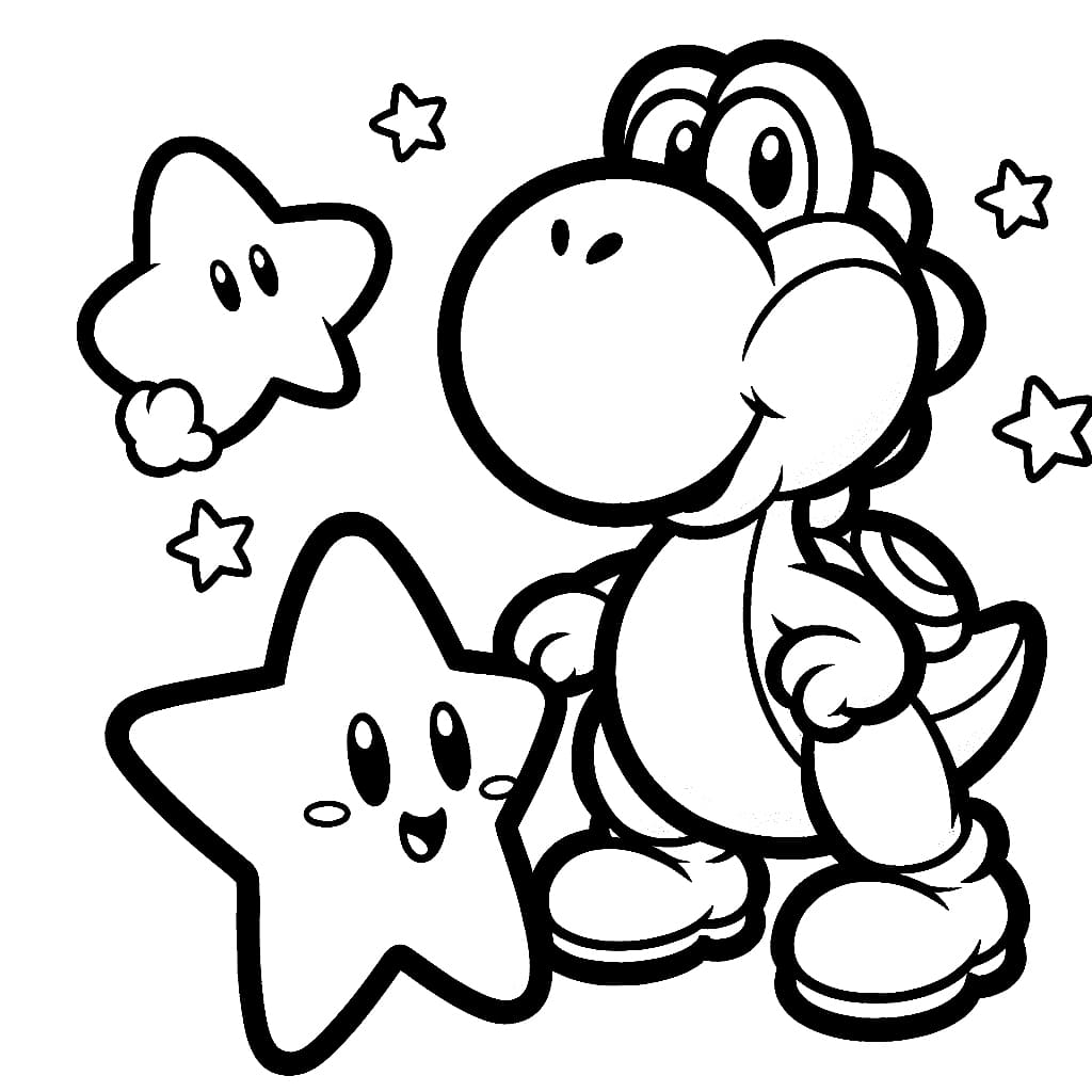Desenho de Yoshi e Estrelá para Colorir