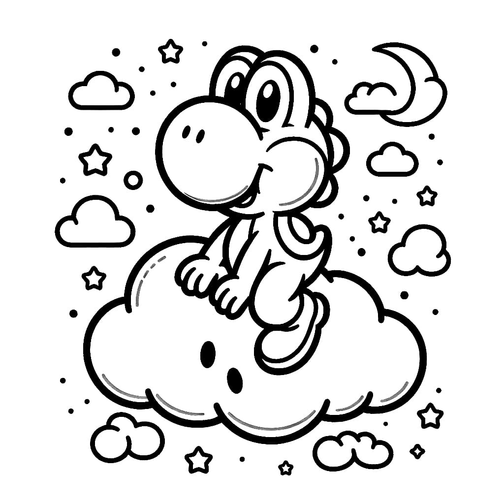 Desenho de Yoshi na Nuvem para Colorir