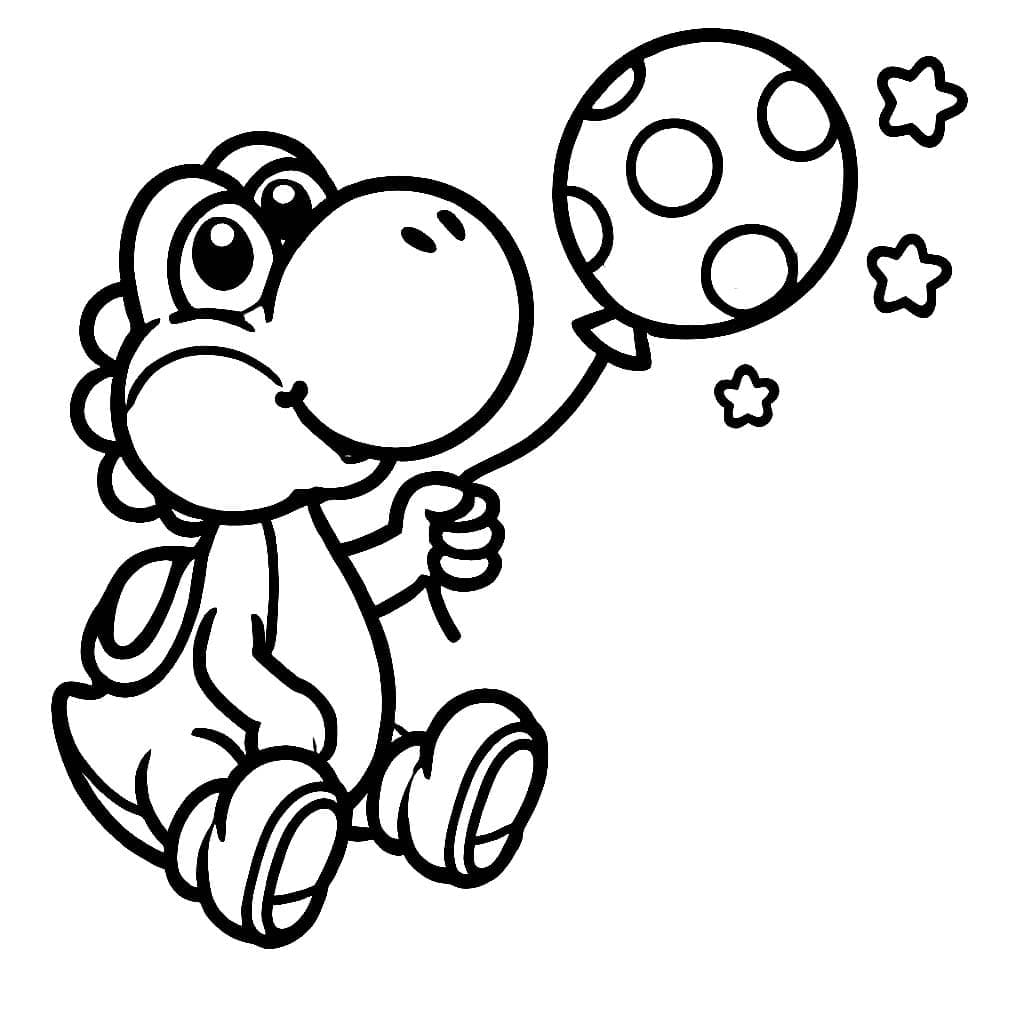 Desenho de Yoshi Está Segurando um Balão para Colorir