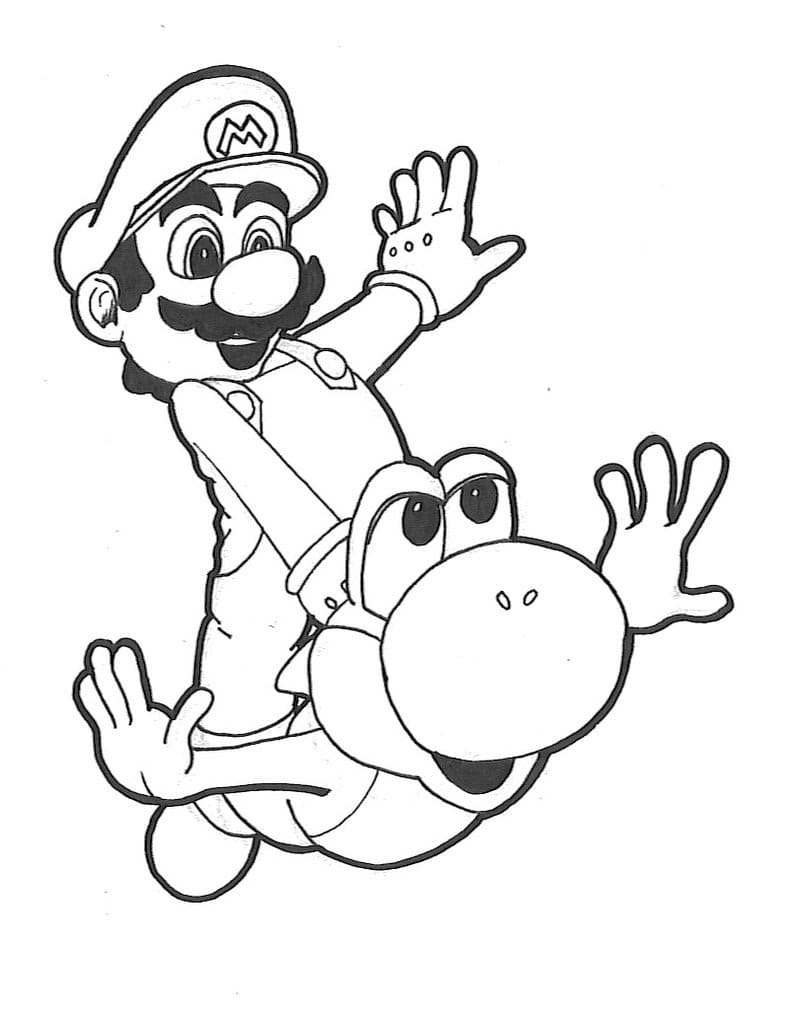 Desenho Mário e Yoshi para Colorir
