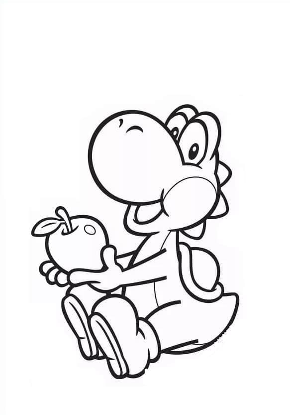 Desenho Yoshi com Maçã para Colorir