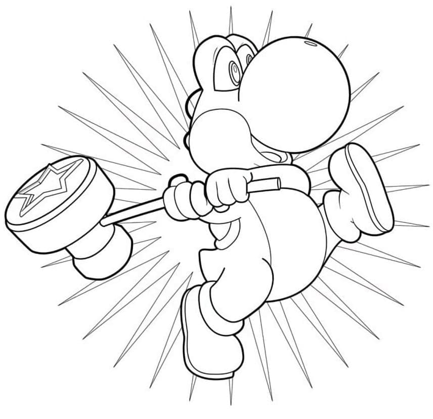 Desenho Yoshi com Martelo para Colorir