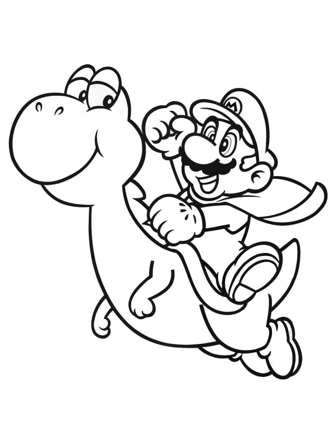 Desenho Yoshi e Mário para Colorir