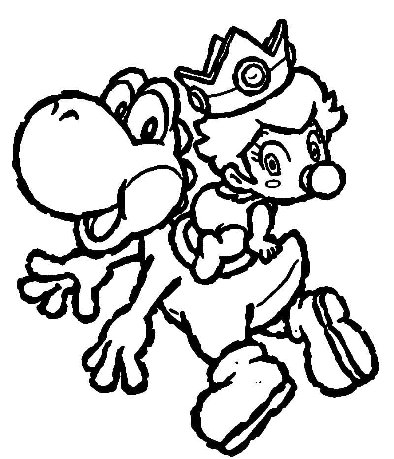 Desenho Yoshi e Peach para Colorir