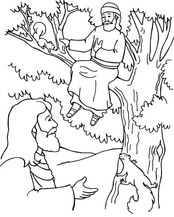 Desenho de Zaqueu e Jesus na Cidade para Colorir Pdf