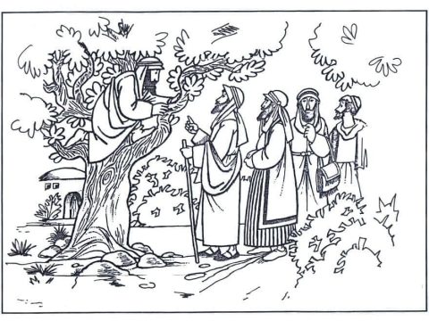 Desenho de Zaqueu e Jesus para Colorir Imprimível Pdf